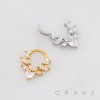 MARQUISE CZ GEMSTONE LEAF WREATH HINGED SEPTUM CLICKER RING 316L SURGICAL STEEL